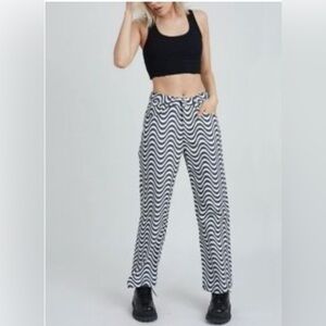 Ragged Priest Black and White Wave Dad wide leg jeans goth emo rave 26